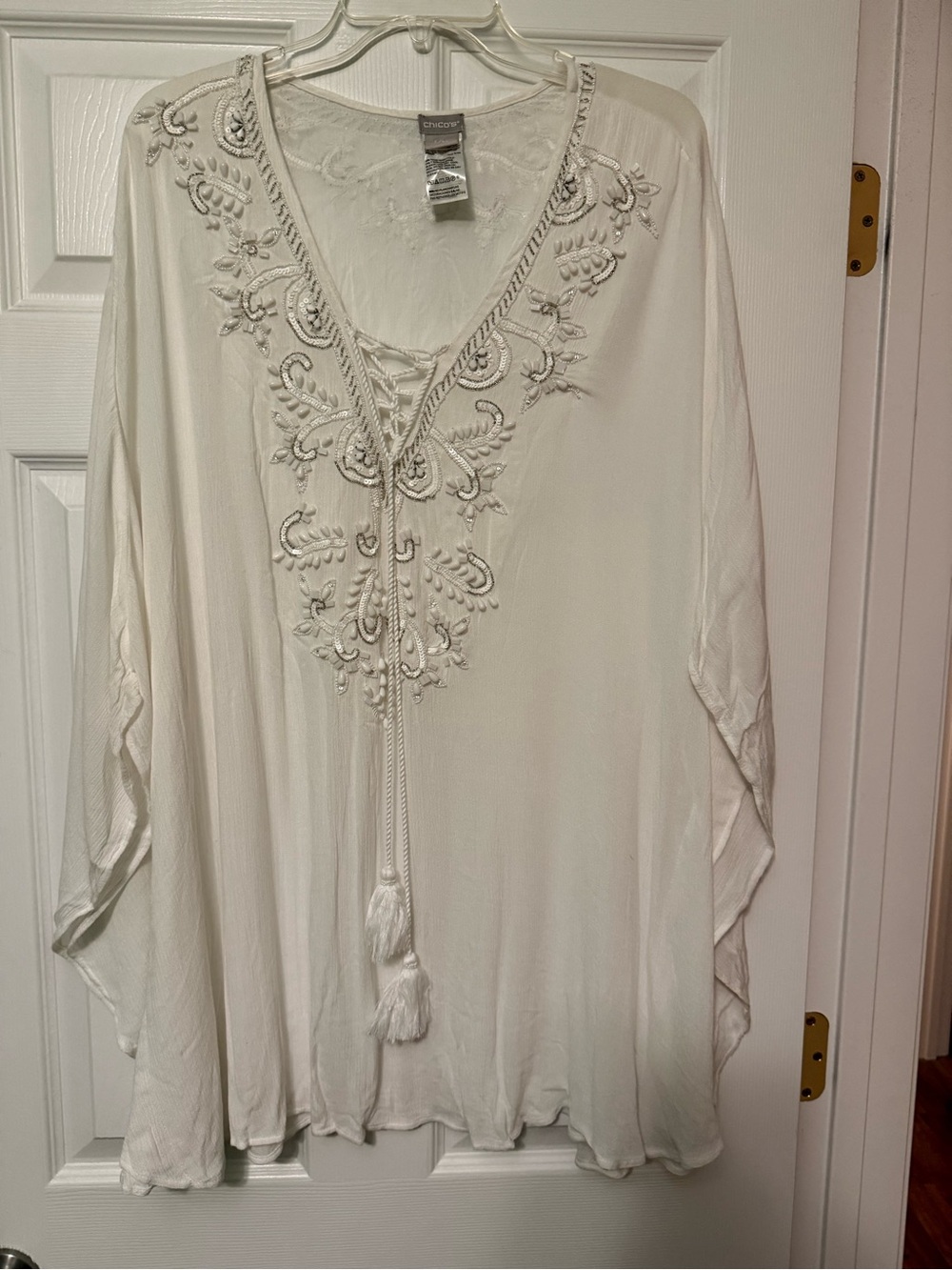 Chico's White Embroidered Tunic Top